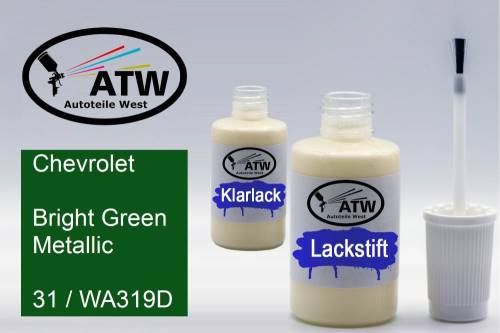 Chevrolet, Bright Green Metallic, 31 / WA319D: 20ml Lackstift + 20ml Klarlack - Set, von ATW Autoteile West.